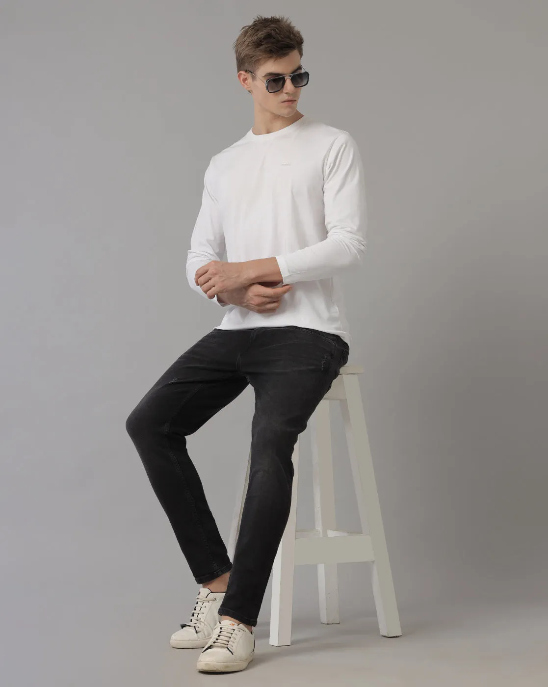 White Cotton Full Sleeve Regular Fit T-shirt