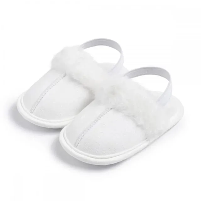 White Cotton Plush Simple Fashion Versatile Fur Slippers SLP8015B