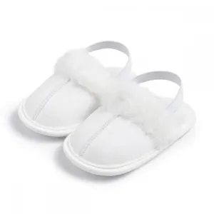 White Cotton Plush Simple Fashion Versatile Fur Slippers SLP8015B