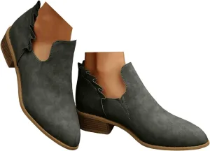 White Cowgirl Boots Woman Side Zipper Ankle Boots Suede Pointy Toe Block Chunky Short Heels Girls Ladies Fall Winter