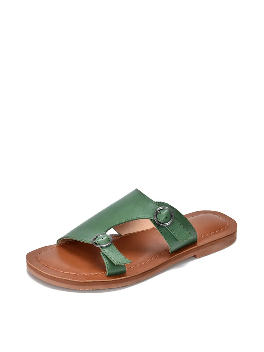 Women Casual Summer Soft Leather Flat Slippers WE1008