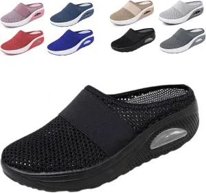 Women's Air Cushion Slip-On Walking Shoes,Orthopedic Sneakers, Casual Platform Heelless Mesh Sandals,Breathable Shoes