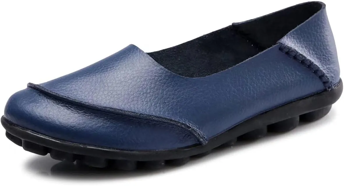 Women's Cowhide Leather Loafers Flats Moccasins Slip-On
