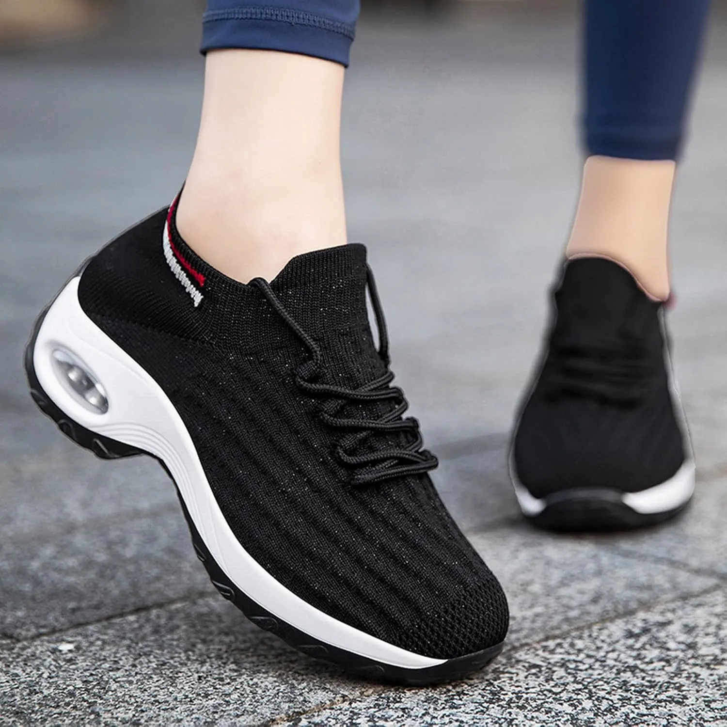 Women's Fashion Fabric Lace Up Solid Color Running Shoes Casual Comfortable Breathable Sneakers No Lace Athletic Shoes Women