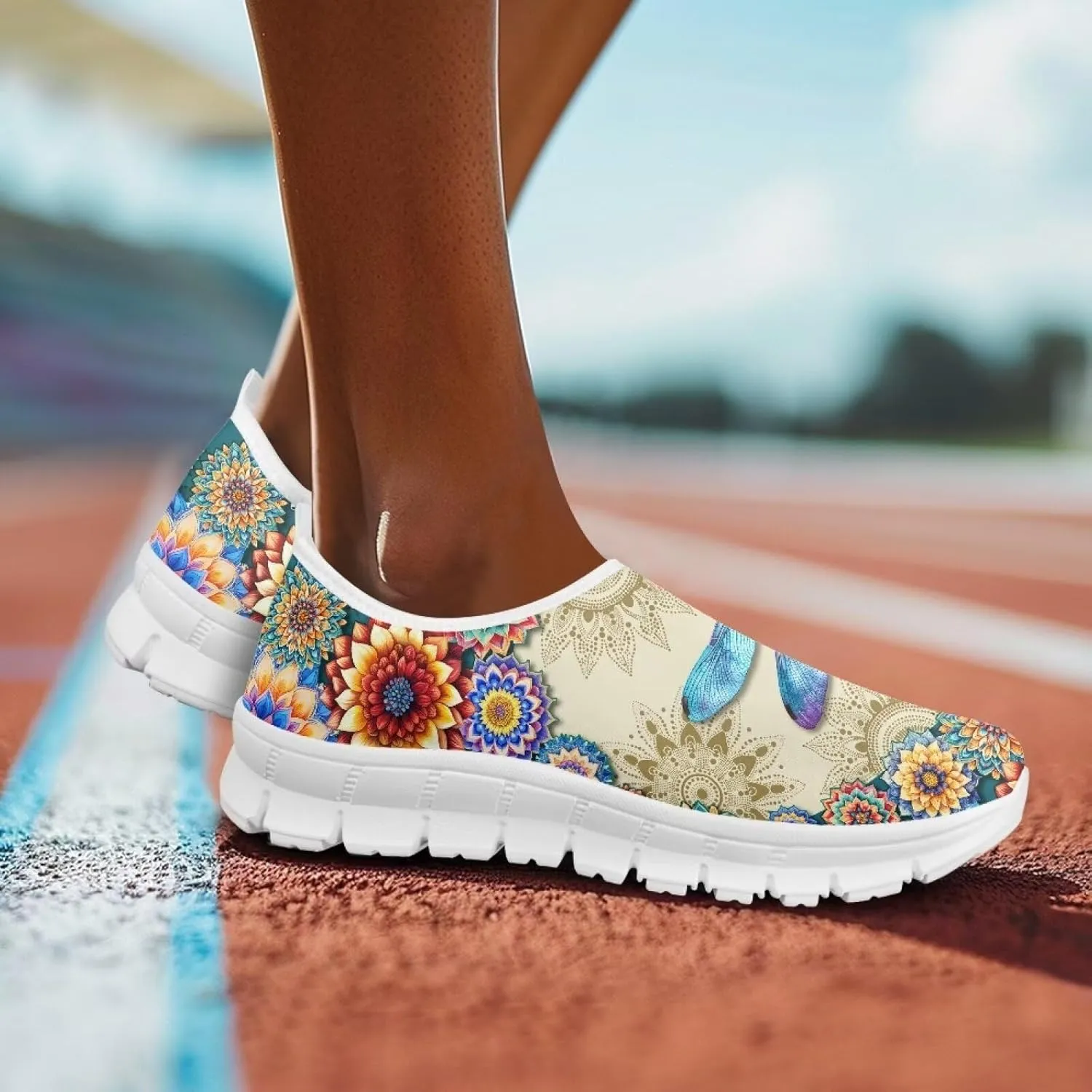Women's Floral Print Sneaker Casual Low-Top Comfortable Outdoor Shoes Breathable Slip On Anti-Skid Tennis Sneaker for Ladies US 5.5-11.5
