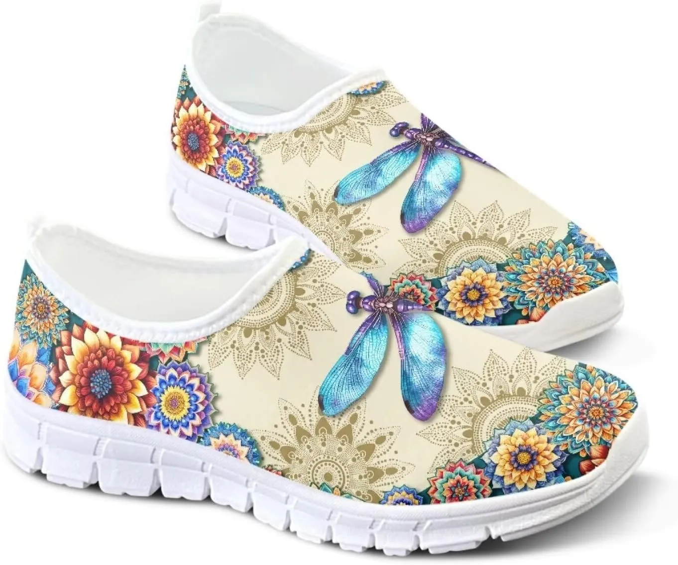 Women's Floral Print Sneaker Casual Low-Top Comfortable Outdoor Shoes Breathable Slip On Anti-Skid Tennis Sneaker for Ladies US 5.5-11.5