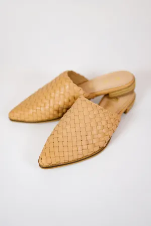 Woven Leather Mules, NUDE PINK
