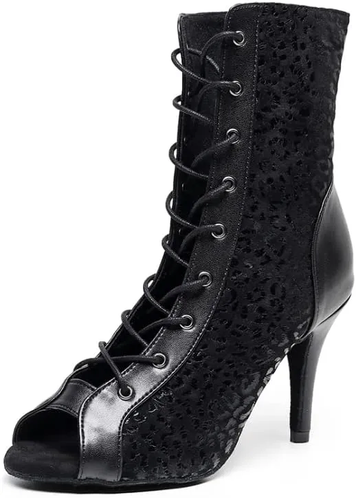 YKXLM Salsa Dancing Boots Women Latin Ballroom Dance Shoes,Model 7218