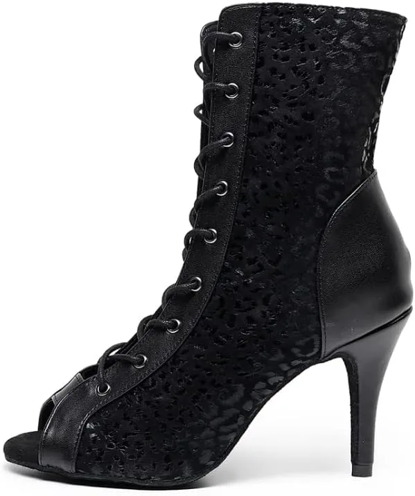 YKXLM Salsa Dancing Boots Women Latin Ballroom Dance Shoes,Model 7218