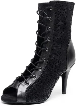 YKXLM Salsa Dancing Boots Women Latin Ballroom Dance Shoes,Model 7218