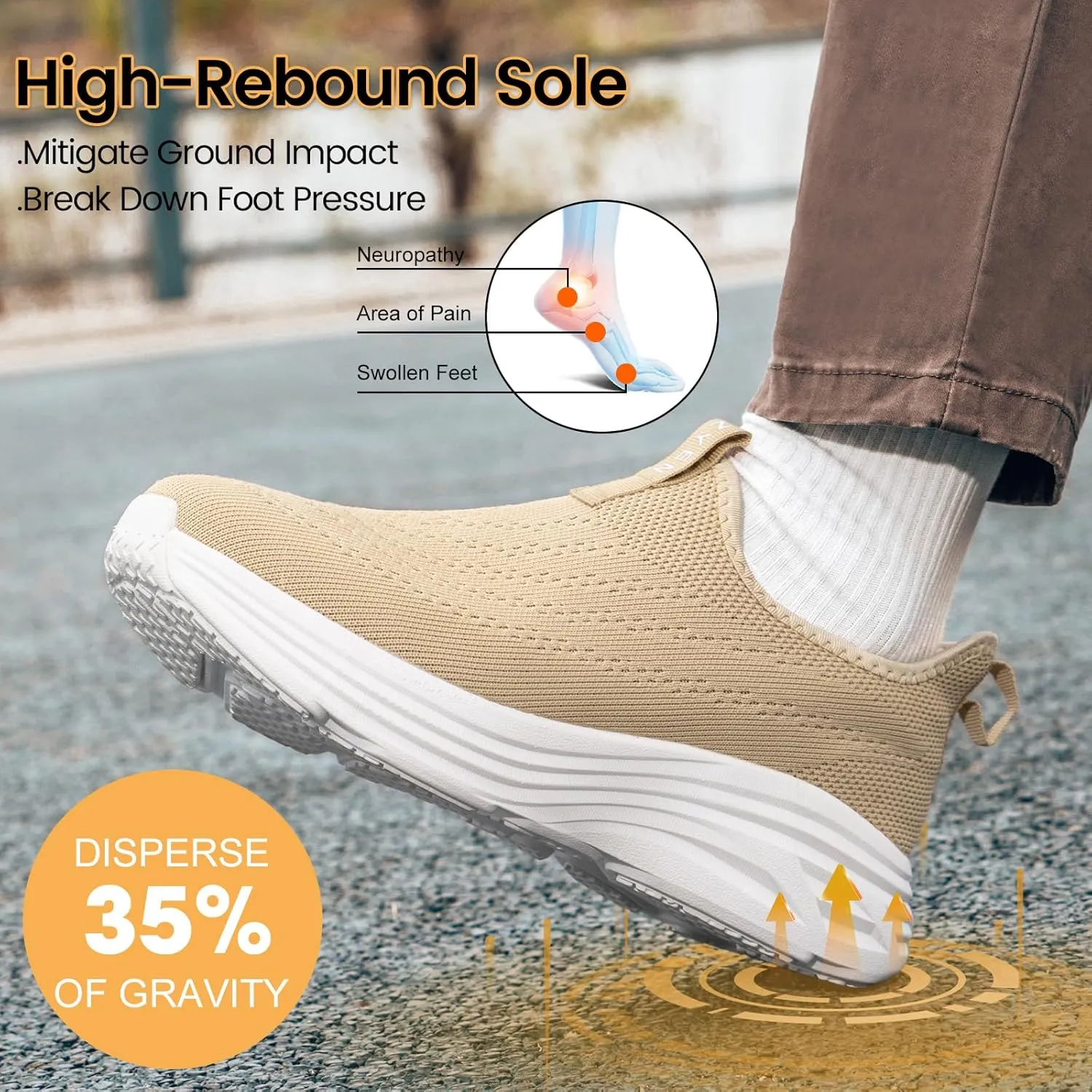 ZYEN Mens Walking Shoes Hands Free Non Slip Athletic Sneakers Lightweight Breathable Laceless Comfortable Tennis Sneakers Casual Travel Gym Work Shoe