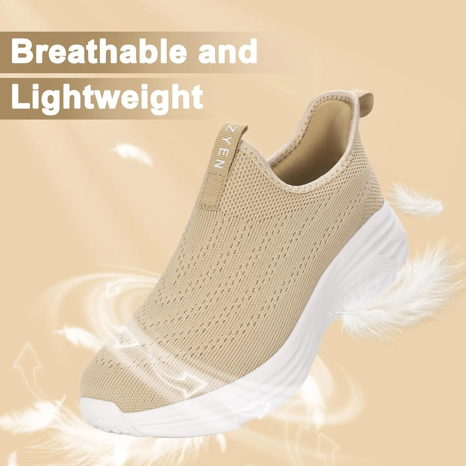 ZYEN Mens Walking Shoes Hands Free Non Slip Athletic Sneakers Lightweight Breathable Laceless Comfortable Tennis Sneakers Casual Travel Gym Work Shoe