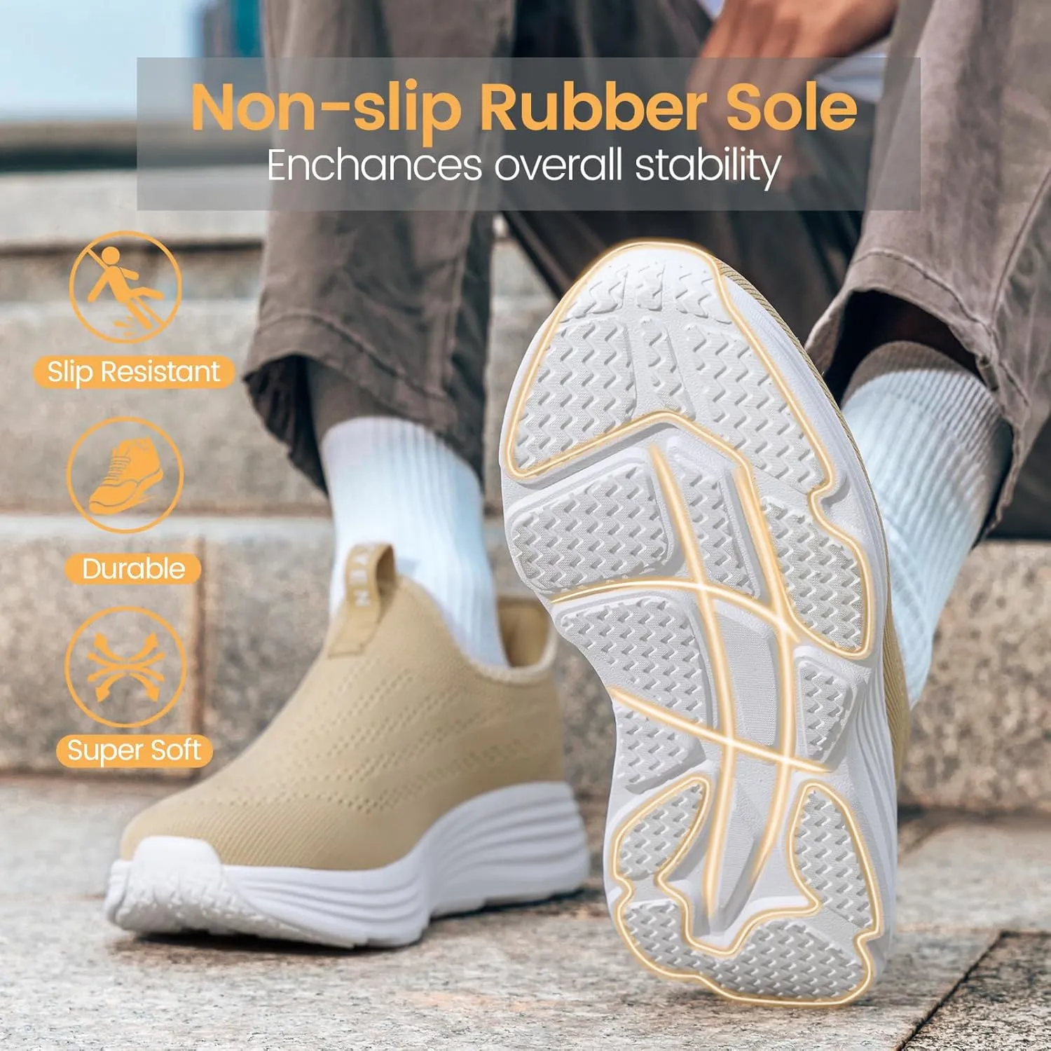 ZYEN Mens Walking Shoes Hands Free Non Slip Athletic Sneakers Lightweight Breathable Laceless Comfortable Tennis Sneakers Casual Travel Gym Work Shoe