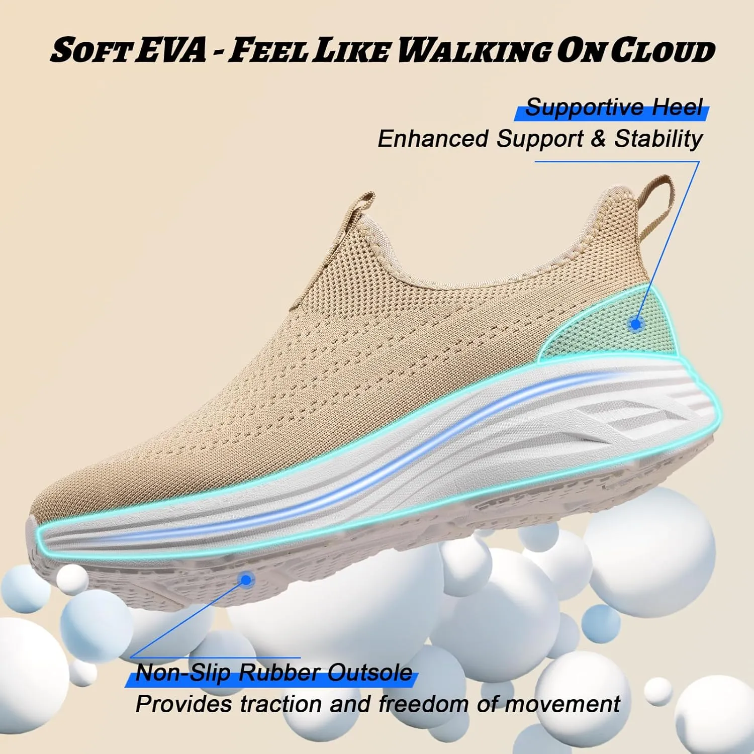 ZYEN Mens Walking Shoes Hands Free Non Slip Athletic Sneakers Lightweight Breathable Laceless Comfortable Tennis Sneakers Casual Travel Gym Work Shoe